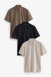 Next Poloshirt Poloshirts aus Jersey im 3er-Pack Dunkelblau/Khaki/Braun/Beige/Grau