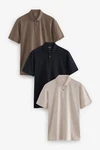 Next Poloshirt Poloshirts aus Jersey im 3er-Pack Dunkelblau/Khaki/Braun/Beige/Grau