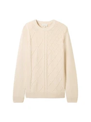 TOM TAILOR Strickpullover mit Zopfmuster Creme/Weiß/Beige/Khaki
