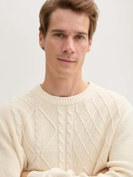TOM TAILOR Strickpullover mit Zopfmuster Creme/Weiß/Beige/Khaki