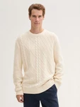TOM TAILOR Strickpullover mit Zopfmuster Creme/Weiß/Beige/Khaki