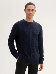 TOM TAILOR Strickpullover mit Zopfmuster marine