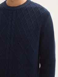 TOM TAILOR Strickpullover mit Zopfmuster marine