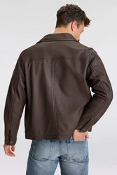 BOSS ORANGE Lederjacke Jericho Dunkelbraun/Braun/Orange