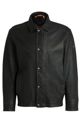 BOSS ORANGE Lederjacke Jericho Schwarz/Grau/Dunkelgrau/Orange