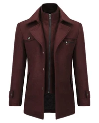 Allthemen Kurzmantel mit abnehmbarem Doppelkragen Dunkelrot/Bordeaux/Braun/Rot
