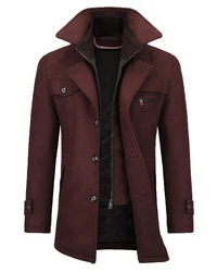 Allthemen Kurzmantel mit abnehmbarem Doppelkragen Dunkelrot/Bordeaux/Braun/Rot