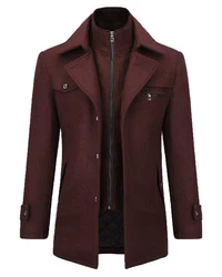 Allthemen Kurzmantel mit abnehmbarem Doppelkragen Dunkelrot/Bordeaux/Braun/Rot