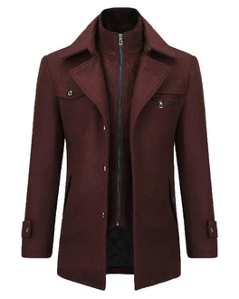Allthemen Kurzmantel mit abnehmbarem Doppelkragen Dunkelrot/Bordeaux/Braun/Rot