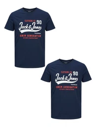 T-Shirt 2-er Stck Pack Logo T-Shirts Rundhals Shirt JJELOGO (2-tlg) 4342 in Dunkelblau-2