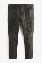 Next Cargohose Slim Fit Stretch-Cargohose mit Zierreißverschluss Dunkelgrün/Khaki