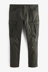 Next Cargohose Slim Fit Stretch-Cargohose mit Zierreißverschluss Dunkelgrün/Khaki