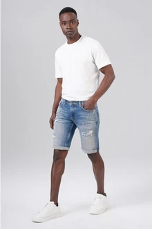 Miracle of Denim Jeansbermudas Thomas Shorts Creme/Schwarz/Weiß