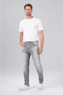 Miracle of Denim 5-Pocket Jeans Alvin Tapered (1-tlg) Grau/Hellgrau/Weiß