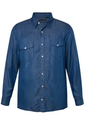 Men Plus Jeansoptik Hemd Kentkragen Blau/Dunkelblau/Hellblau