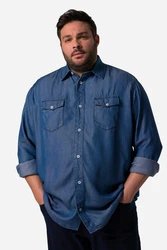 Men Plus Jeansoptik Hemd Kentkragen Blau/Dunkelblau/Hellblau