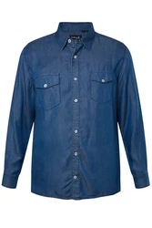 Men Plus Jeansoptik Hemd Kentkragen Blau/Dunkelblau/Hellblau