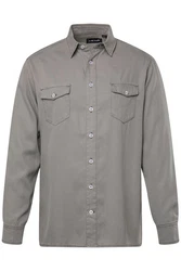 Men Plus Jeansoptik Hemd Kentkragen Hellgrau/Khaki/Grau/Braun/Dunkelgrün
