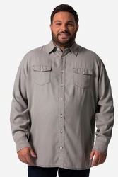 Men Plus Jeansoptik Hemd Kentkragen Hellgrau/Khaki/Grau/Braun/Dunkelgrün