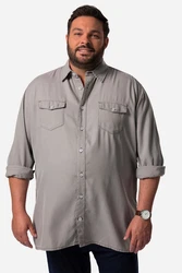 Men Plus Jeansoptik Hemd Kentkragen Hellgrau/Khaki/Grau/Braun/Dunkelgrün