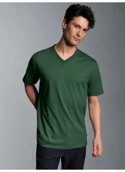 Trigema T-Shirt TRIGEMA V-Shirt DELUXE Grün/Dunkelgrün
