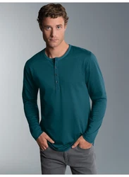 Trigema Longsleeve Langarmshirt mit Knopfleiste blau (saphir)