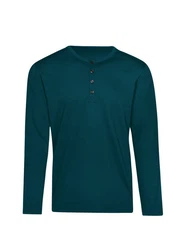 Trigema Longsleeve Langarmshirt mit Knopfleiste blau (saphir)