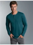 Trigema Longsleeve Langarmshirt mit Knopfleiste blau (saphir)