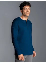 Trigema Longsleeve Langarmshirt mit Knopfleiste blau