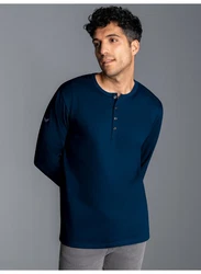 Trigema Longsleeve Langarmshirt mit Knopfleiste blau