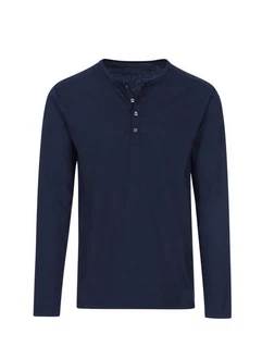 Trigema Longsleeve Langarmshirt mit Knopfleiste Dunkelblau