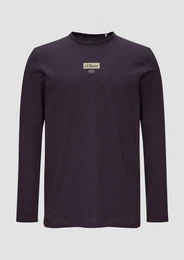 Langarmshirt Logo-Shirt mit Rollkante und Flammgarnstruktur Logo