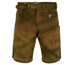 Myooka Trachtenlederhose Herren Kurz mit Gürtel Braun/Dunkelbraun/Grün