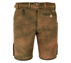 Myooka Trachtenlederhose Herren Kurz mit Gürtel Braun/Dunkelbraun/Grüntöne