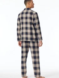 Schiesser Pyjama Selected Premium Warming Grau/Beige/Dunkelblau/Hellblau/Braun