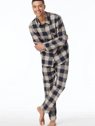Schiesser Pyjama Selected Premium Warming Grau/Beige/Dunkelblau/Hellblau/Braun