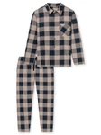 Schiesser Pyjama Selected Premium Warming Grau/Beige/Dunkelblau/Hellblau/Braun