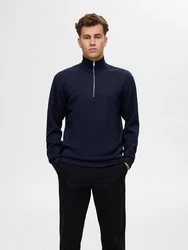 SELECTED HOMME Sweatshirt SLHEMANUEL SOFT ZIP HIGH NECK SWEAT NOOS Dunkelblau/Blau