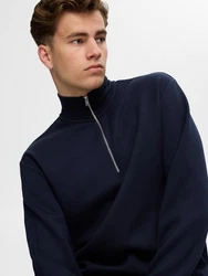 SELECTED HOMME Sweatshirt SLHEMANUEL SOFT ZIP HIGH NECK SWEAT NOOS Dunkelblau/Blau