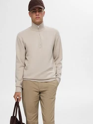 SELECTED HOMME Sweatshirt SLHEMANUEL SOFT ZIP HIGH NECK SWEAT NOOS Khaki/Braun/Beige