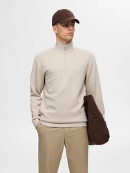 SELECTED HOMME Sweatshirt SLHEMANUEL SOFT ZIP HIGH NECK SWEAT NOOS Khaki/Braun/Beige