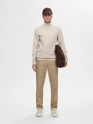 SELECTED HOMME Sweatshirt SLHEMANUEL SOFT ZIP HIGH NECK SWEAT NOOS Khaki/Braun/Beige