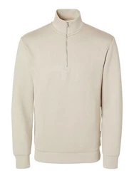 SELECTED HOMME Sweatshirt SLHEMANUEL SOFT ZIP HIGH NECK SWEAT NOOS Khaki/Braun/Beige