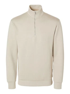 SELECTED HOMME Sweatshirt SLHEMANUEL SOFT ZIP HIGH NECK SWEAT NOOS Khaki/Braun/Beige