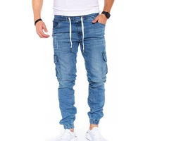 Styleko Chinohose Cargohose Jeans Dunkelblau/Weiß/Blau