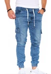 Styleko Chinohose Cargohose Jeans Dunkelblau/Weiß/Blau