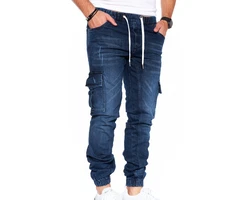 Styleko Chinohose Cargohose Jeans Dunkelblau/Weiß/Blau