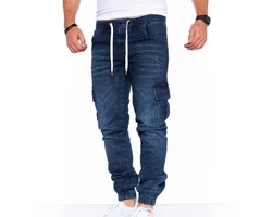 Styleko Chinohose Cargohose Jeans Dunkelblau/Weiß/Blau