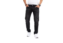 Styleko Herren Cargo Jeans Hose Stretch 8003 Schwarz