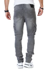Styleko Herren Cargo Jeans Hose Stretch 8003 Dunkelblau/Weiß/Blau